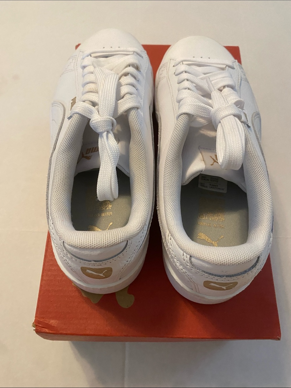 PUMA Womens Low Top White Leather Court Sneakers Size 7.5 Casual Lace Up Shoes - Picture 7 of 10